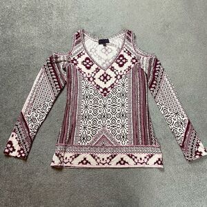 Hale Bob Women’s XS Cold Shoulder Long Sleeve Mixed Media Blouse Top Shirt NWOT